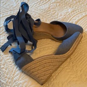 Denim ankle tie espadrilles!